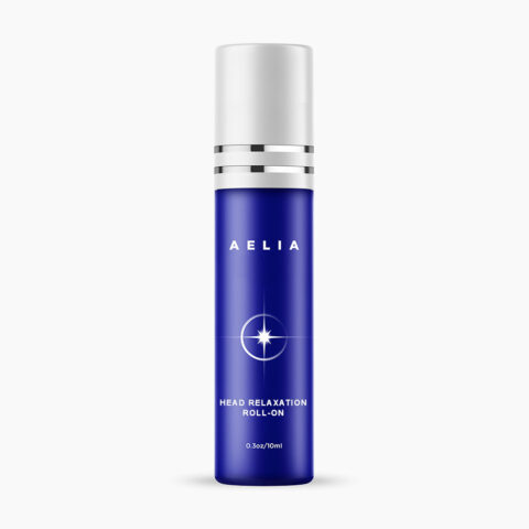 Blue bottle of AELIA head relaxation roll-on