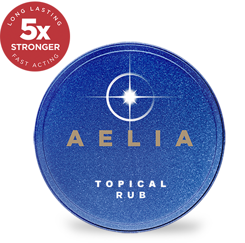 Blue tin of AELIA topical rub