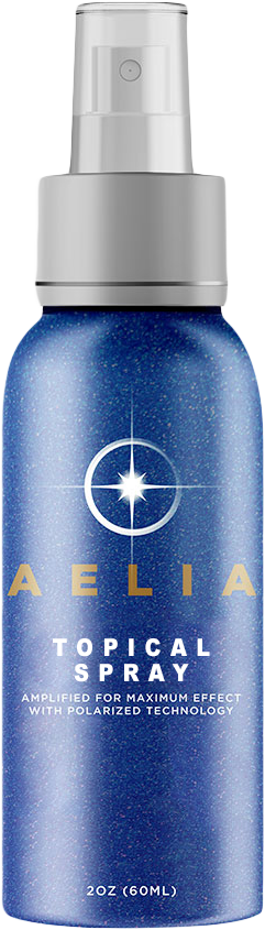 Blue bottle of AELIA topical spray